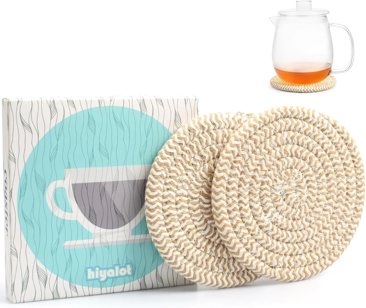 Long-Lasting 4.8 Drink Cotton Coasters Set of 2 – Boho Woven Drink Pads for Coffee Tea Neutral Sandstone Blend Fabric Cup Mats for Desk Table Nightstand Casual