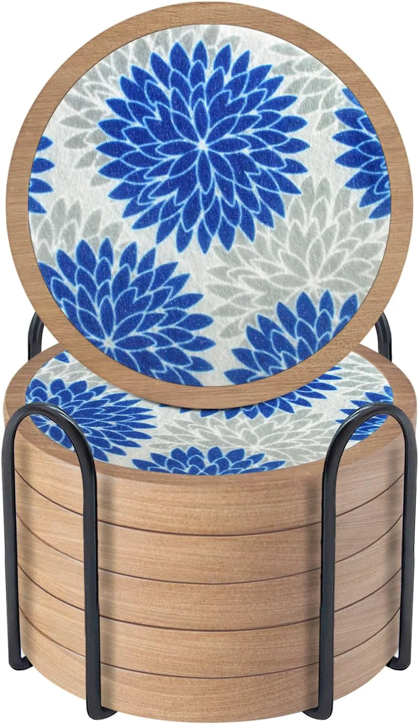 Recyclable Wood Coasters Set of 6 with Holder Cewiru Cup Mat for Drinks Absorbent Coasters with Felt Insert for Coffee Table Protection Modern Style Home Dining Table Decor 4.3 Blue Convenient