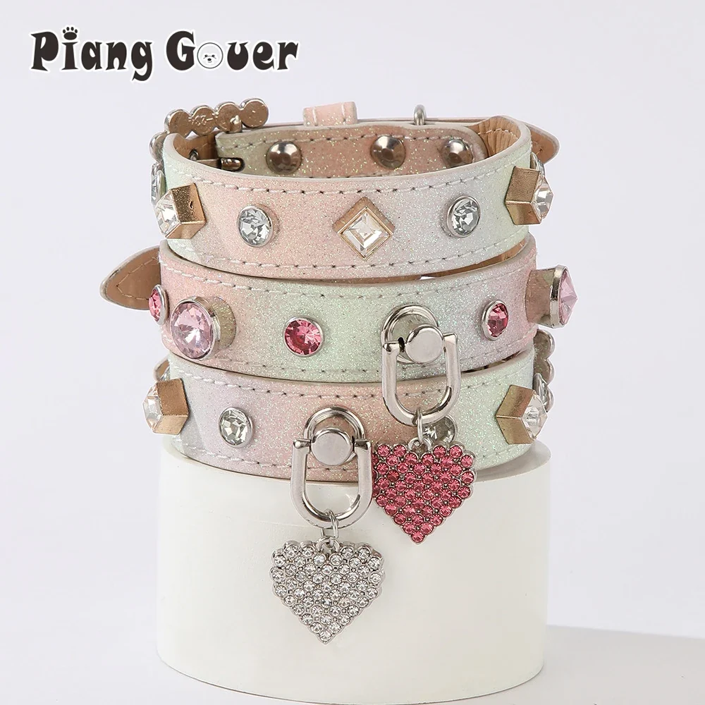 Optimized Luxurious PU Leather Rhinestone Dog Collar For Pets Contemporary