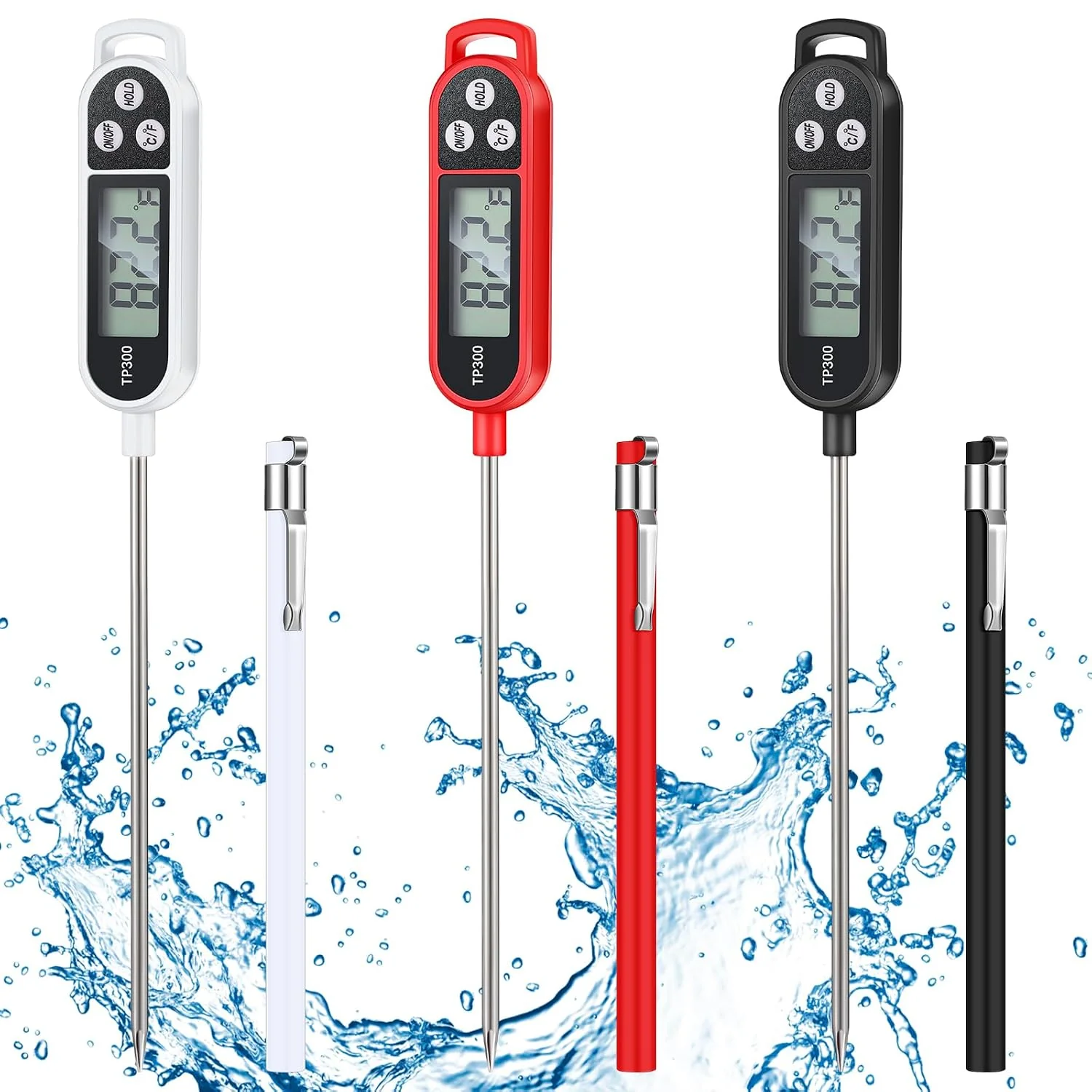 Optimized 6 Pcs Food Thermometer Instant Read Probe BBQ Black White Red Meat Water Liquid Digital Waterproof Thermometer Kitchen Cooking Supplies for Cooking Milk Yogurt Traditional
