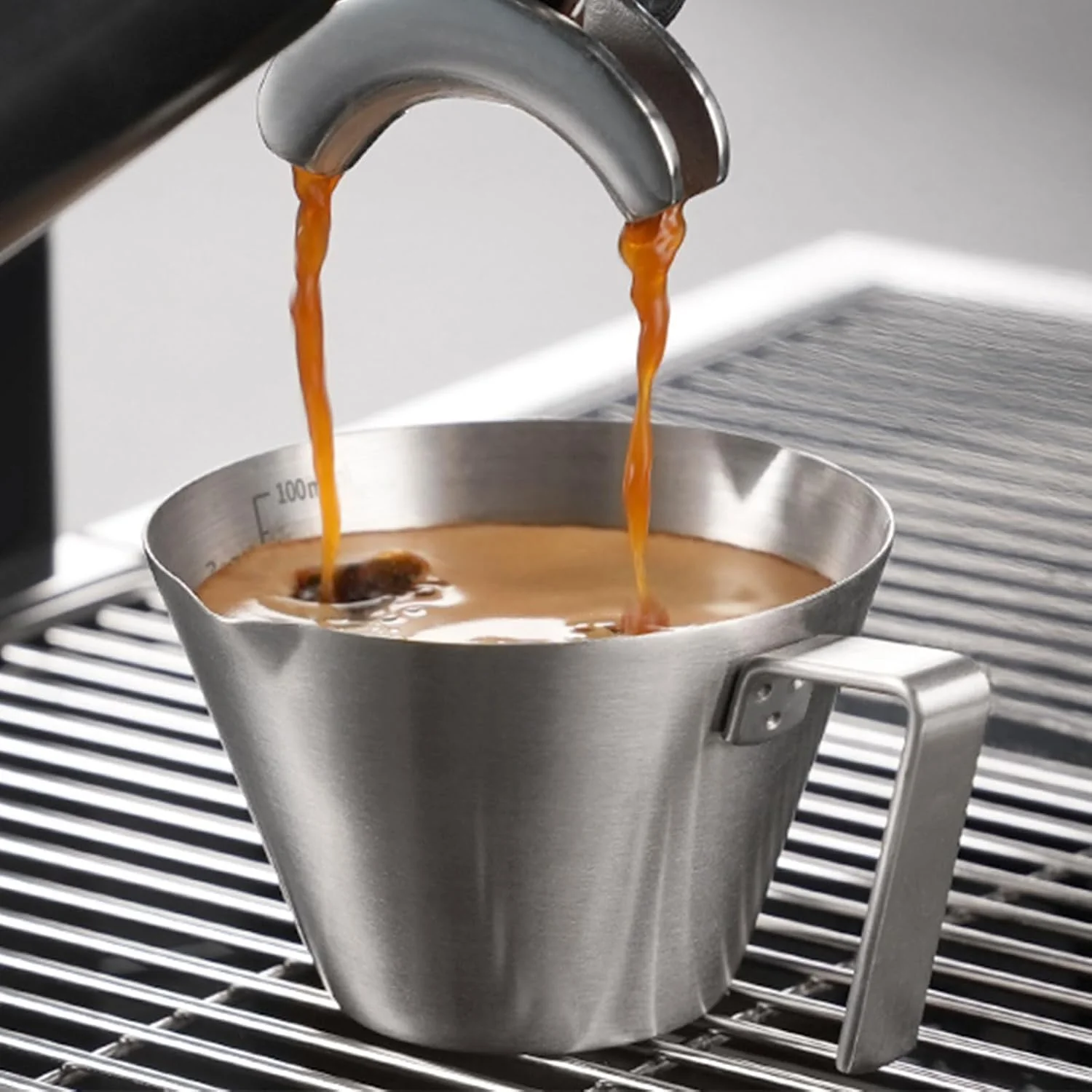 Environmentally Friendly YARRAMATE Stainless Steel Espresso Shot Cup 3.4oz 100ml Silver Heat Insulated Grip Stackable Dual-Scale Accuracy Easy to Rinse Clean Fits Espresso Maker Refined