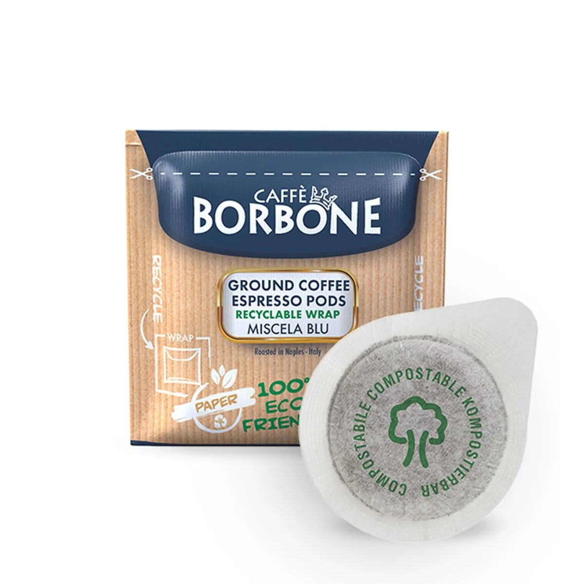 Powerful Caffe Borbone Espresso Paper Pods Blue Blend Balanced Full-Bodied Medium Roast ESE Pods Italian Espresso 50 Count Detailed