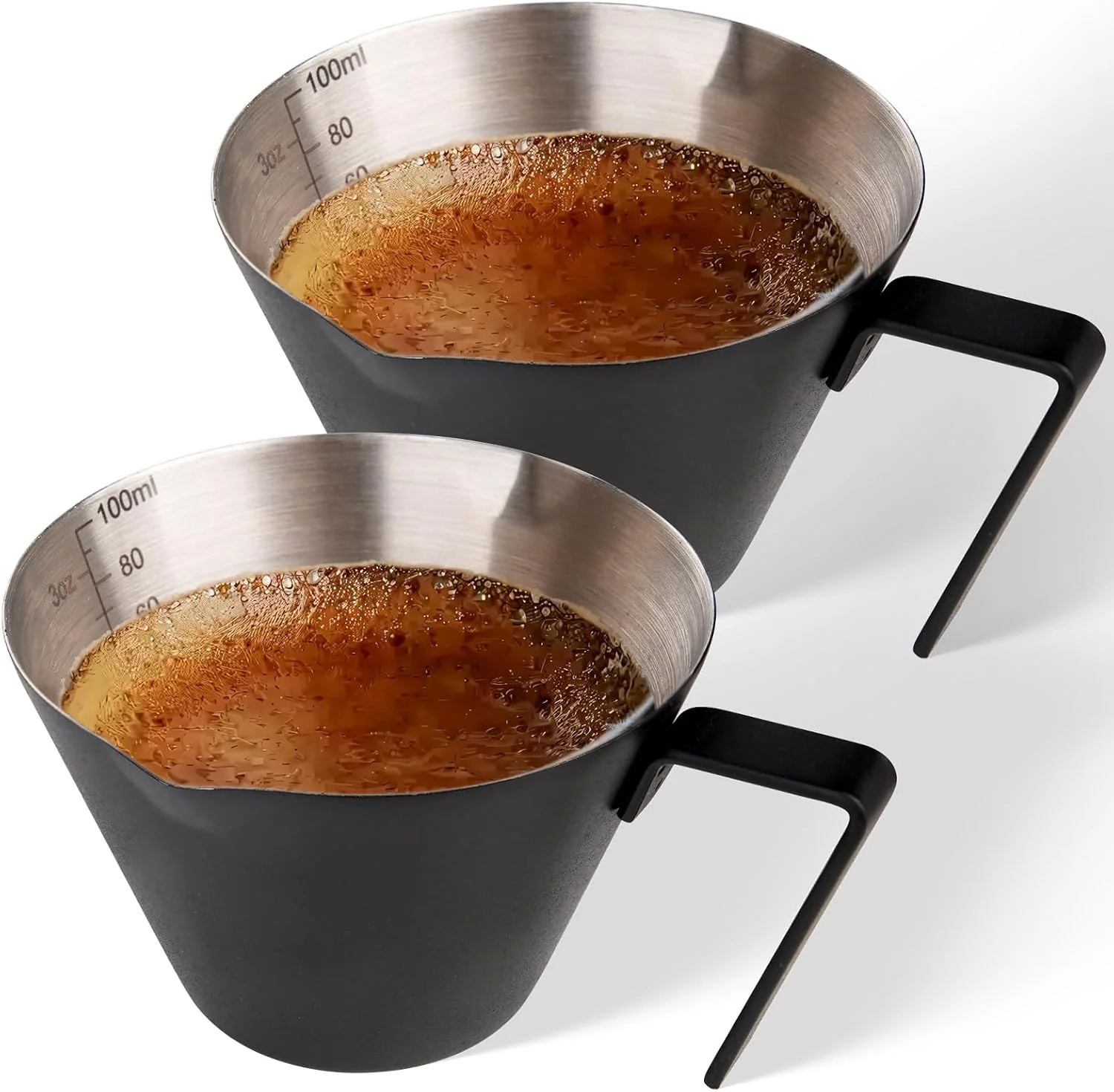 Powerful YARRAMATE Stainless Steel Espresso Shot Cup 3.4oz Black 2 Pack Heat Insulated Grip Stackable Dual-Scale Accuracy Easy to Rinse Clean Fits Espresso Maker Secure