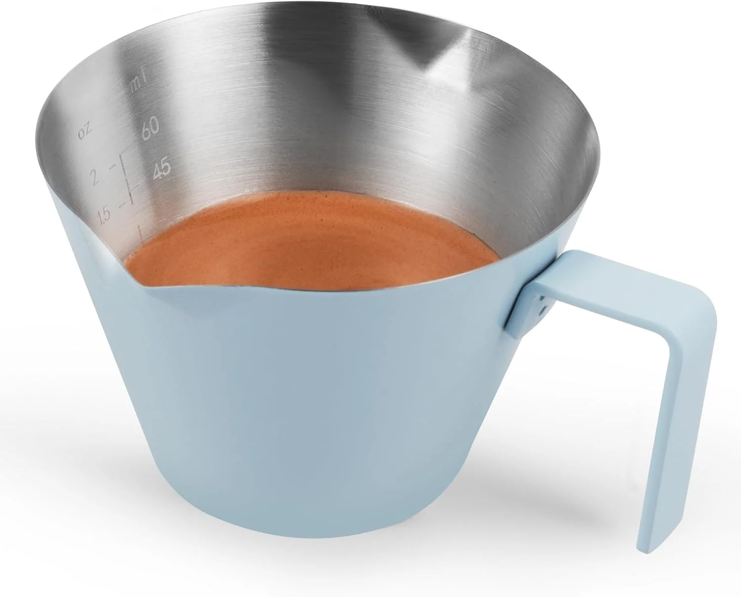 Optimized MHW-3BOMBER Espresso Measuring Cups Double Spouts Stainless Steel Espresso Pour Cup Espresso Shot Cups with Handle Scale Metal Measuring Cups with V-Shaped Mouth 3.4OZ 100ML Blue G5668-OS Fine
