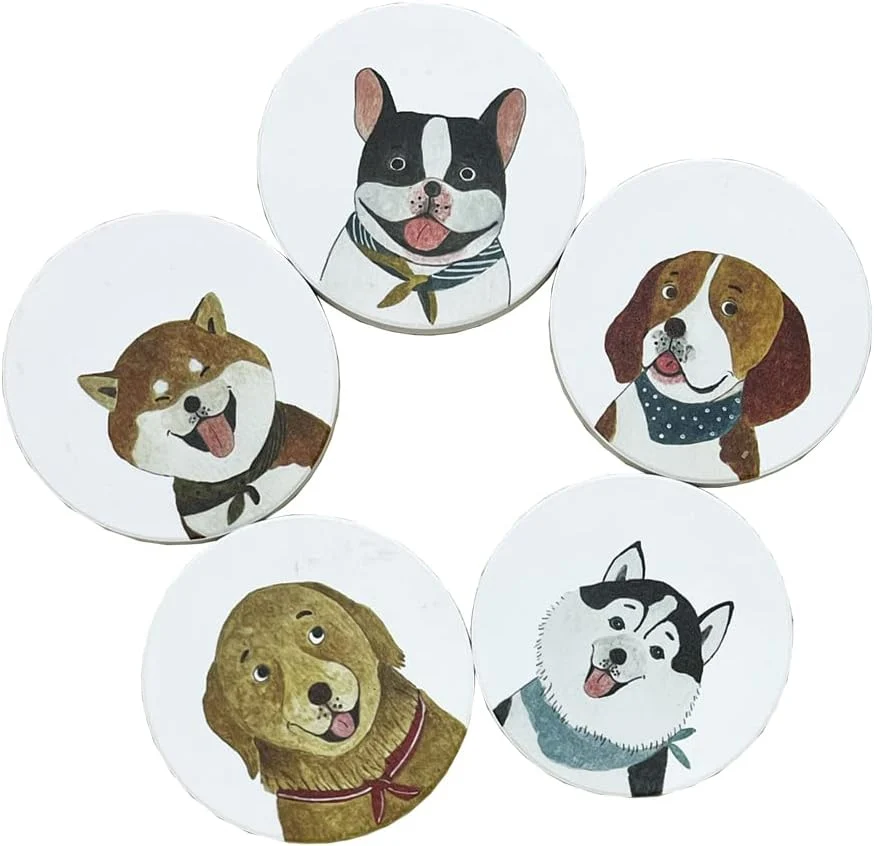 Flexible Cute Coasters for Desk Dog Themed Absorbent Ceramic Cup Coasters for Tabletop Protection I for Various Size Cups Outdoor or Indoor Stylish
