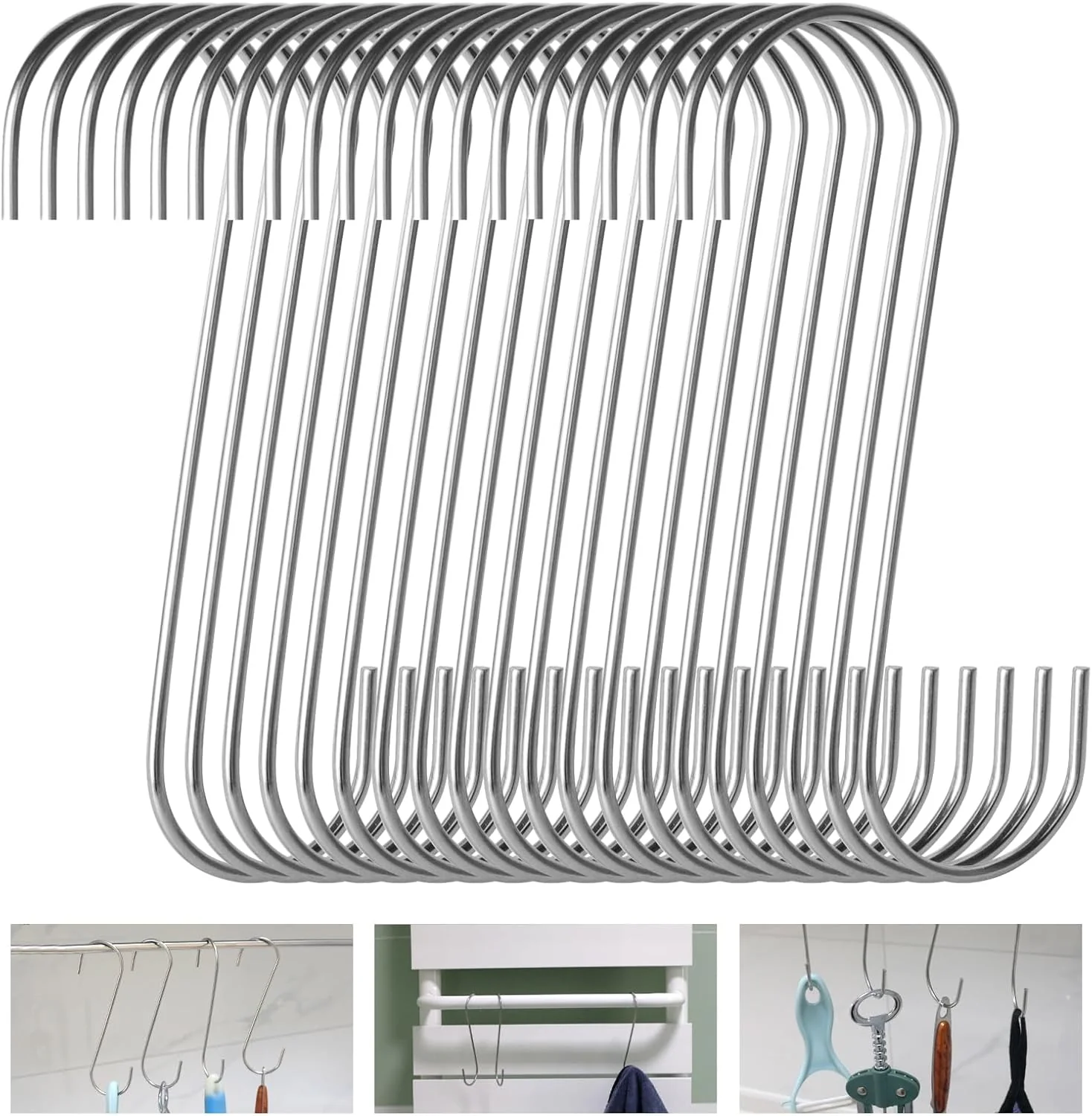Top-Quality 20-Pack S Hooks - Stainless Steel Heavy Duty S Hooks for Hanging pots Pans Plants Coffee Mugs Towels in Kitchen and Bathroom Coat Bag High-Grade