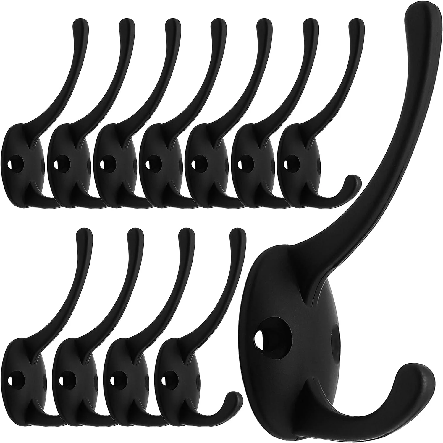 Durable IBosins 12 Pack Black Coat Hooks Wall Mounted with 24 Screws Retro Double Hooks Utility Black Hooks for Coat Scarf Bag Towel Key Cap Cup Hat Efficient