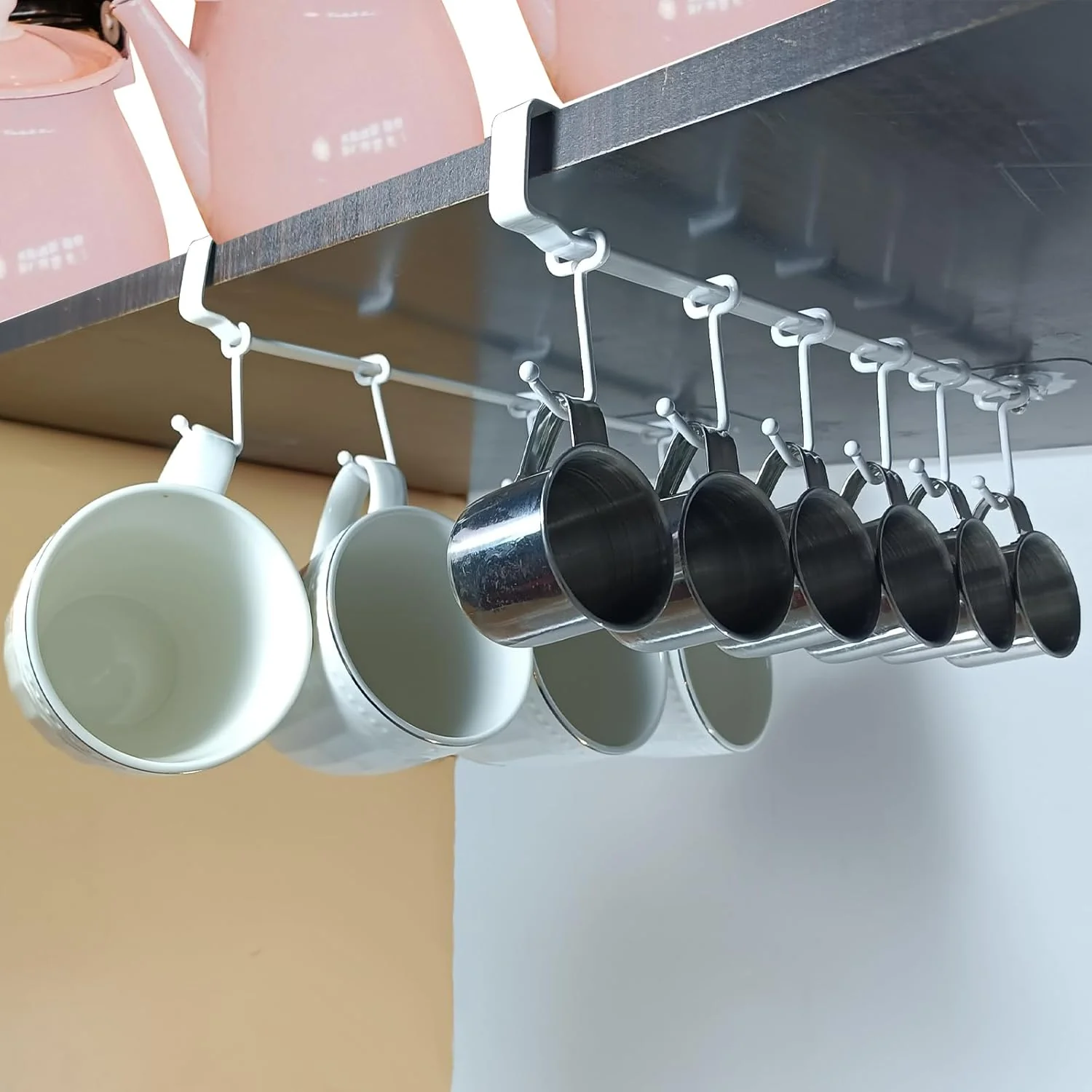 High-Performance Adjustable Under Cabinet Coffee Mug Holder - Space-Saving Solution for Your Kitchen-Standard Cabinet Water Cup Organizer-2 Sets （12 Mobile Clean