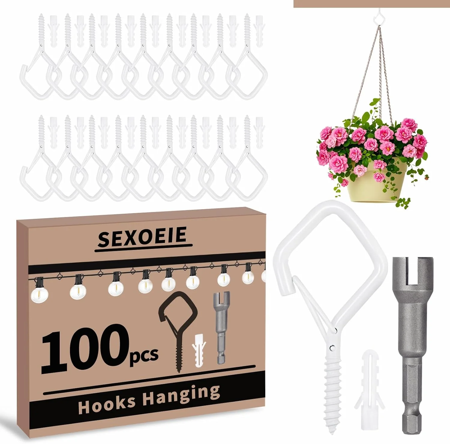 High-Quality 100 PCS White Eye Screw Hooks for Hanging Heavy Duty with Safety Buckle.Metal Ceiling Hooks for Hanging Plants Cup Wind Chime Bird Feeders Patio Lights At Indoor amp Outdoor High-End