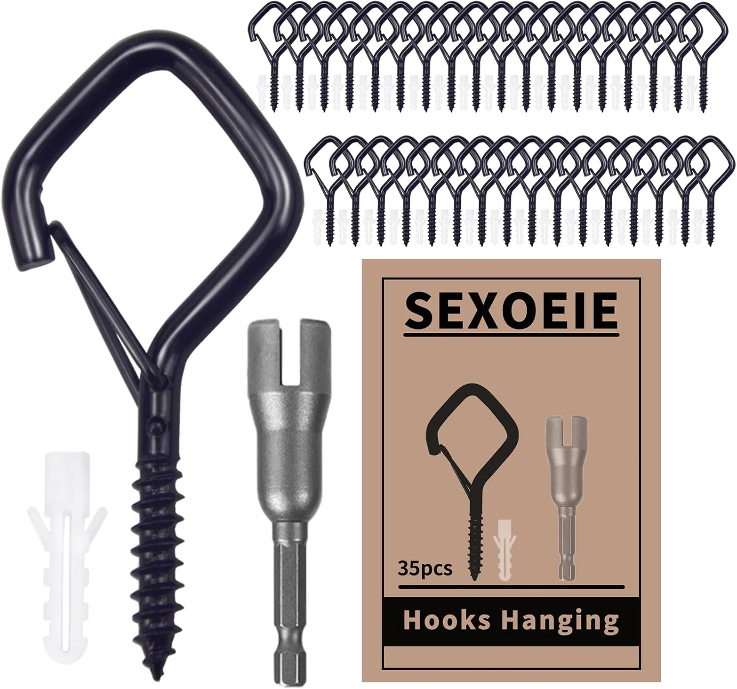 Excellent 35 PCS Eye Screw Hooks for Hanging Heavy Duty with Safety Buckle.Metal Ceiling Hooks for Hanging Plants Cup Wind Chime Bird Feeders Christmas String Lights at Indoor amp Outdoor 2.36 Inches Black Selected
