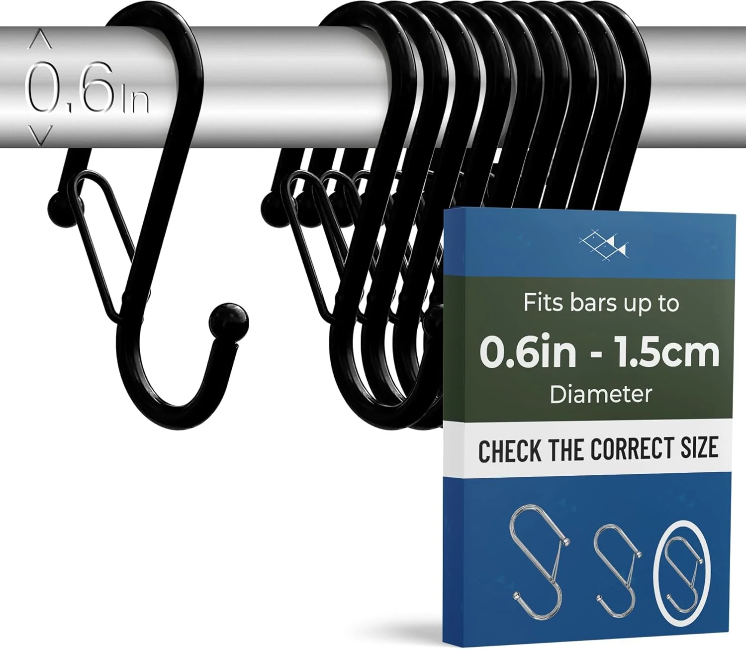 Relaxed 10-Pack Metal S Hooks for Hanging – Heavy-Duty S-Shaped Hook with Safety Buckle – Fits Bars up to 0.6 in – Anti-Drop Hooks for Kitchen Effective
