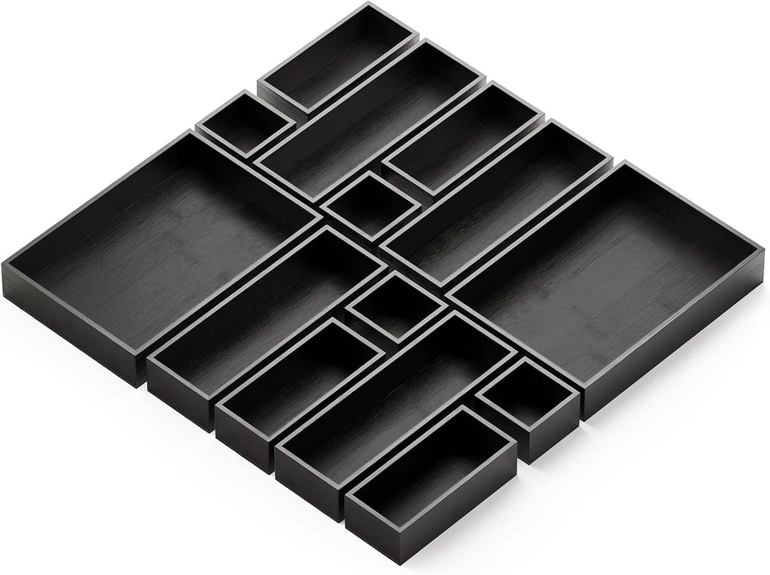 Reliable SpaceAid 14-Piece Bamboo Drawer Organizer Storage Boxes Set Wood Tray Junk Drawer Organizers Multi-Use Divider Bins for Kitchen Bathroom Office Desk and Makeup Organization 14 Pack Black Classic