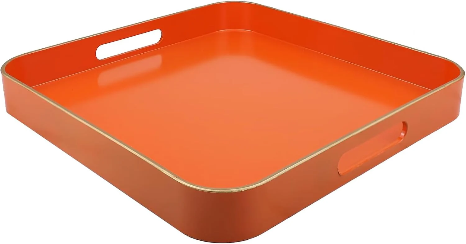 Flexible Orange Square Decorative Tray with Handles 13 13 Versatile Serving Tray for Coffee Table Ottoman I for Serving Displaying Organizing Green