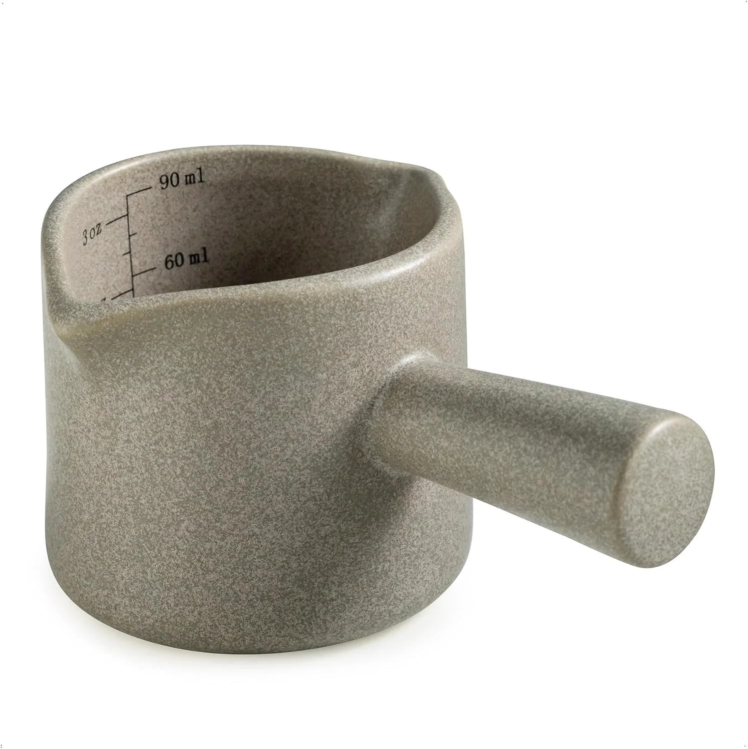 Next-Generation Espresso Cup 3 OZ Ceramic Espresso Measuring Cup Double Spouts Espresso Shot Cup with Handle Espresso Accessories Dual Measurement Scale Cute Espresso Pour Cup Gray Green