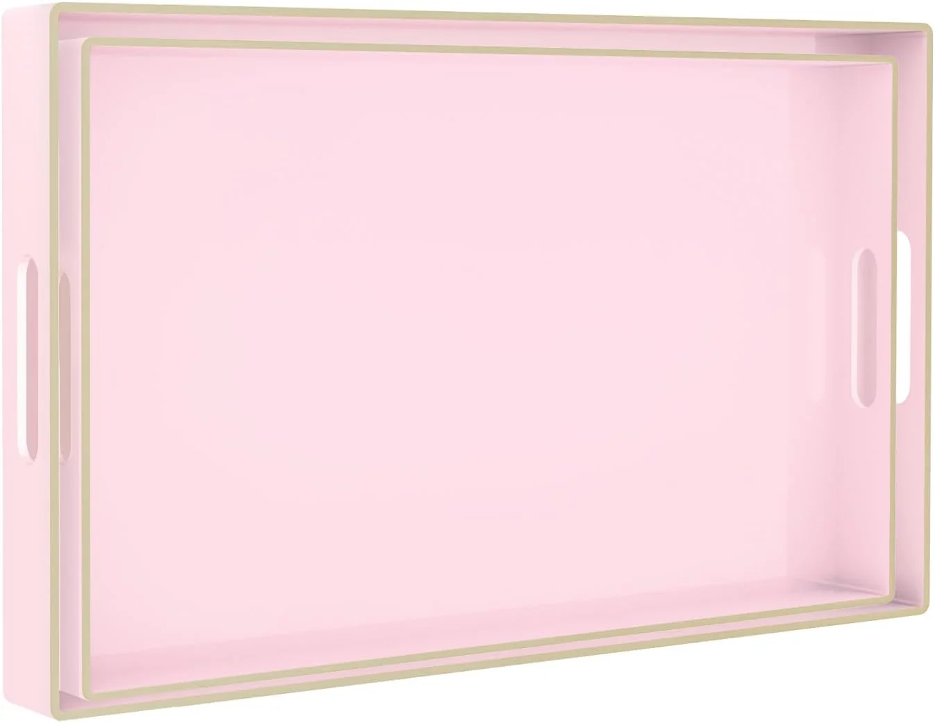Functional MAONAME Pink Serving Tray with Handles Plastic Decorative Tray Set of 2 Pink Decorative Tray for Coffee Table Modern Ottoman Tray Rectangle Melamine Tray for Living Room 15.8 L x 10.2 W x 1.4 H Quality