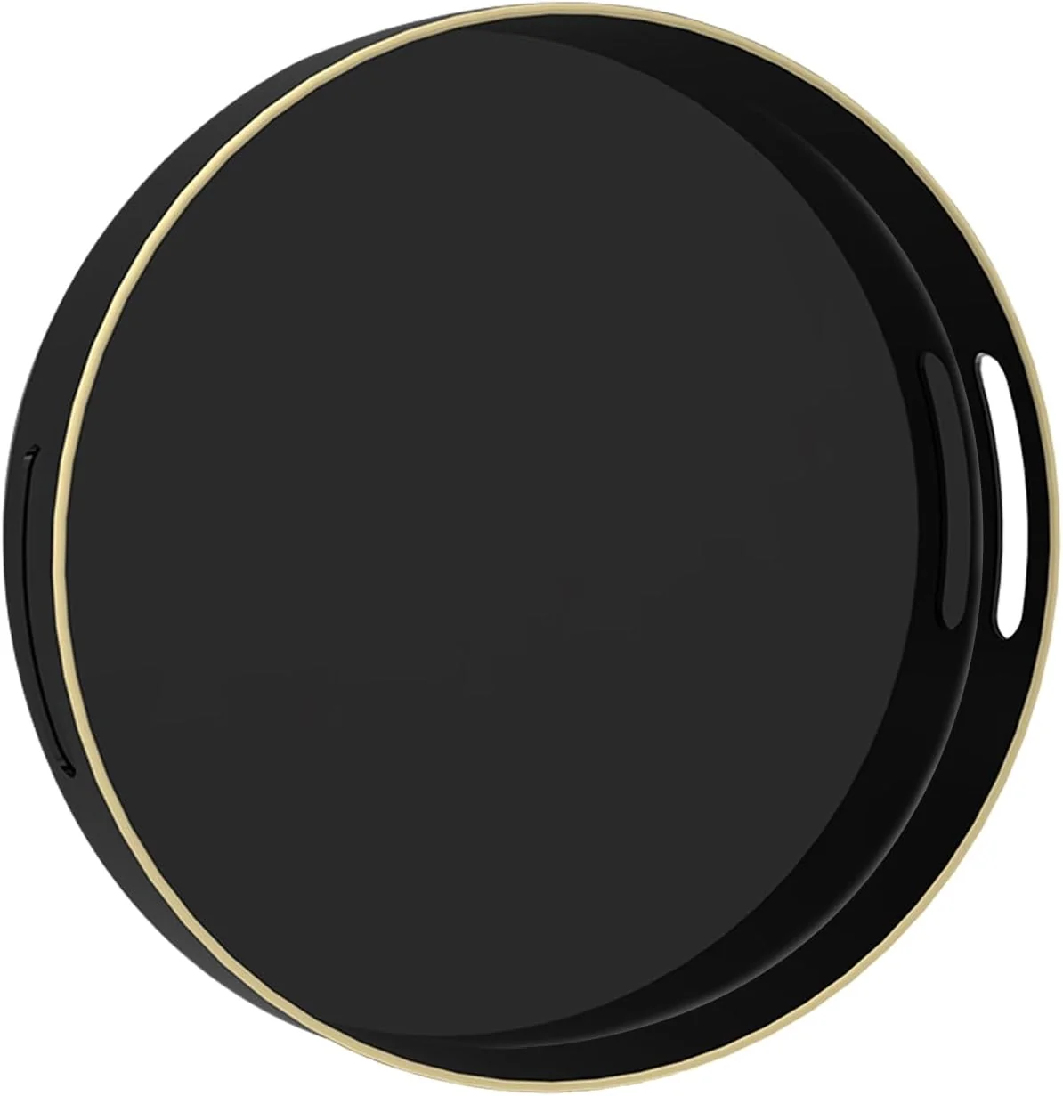 Outstanding Maoname Black Decorative Tray for Coffee Table Modern Round Serving Tray with Handles 13 Plastic Tea Trays for Ottoman Bathroom Decor Durable