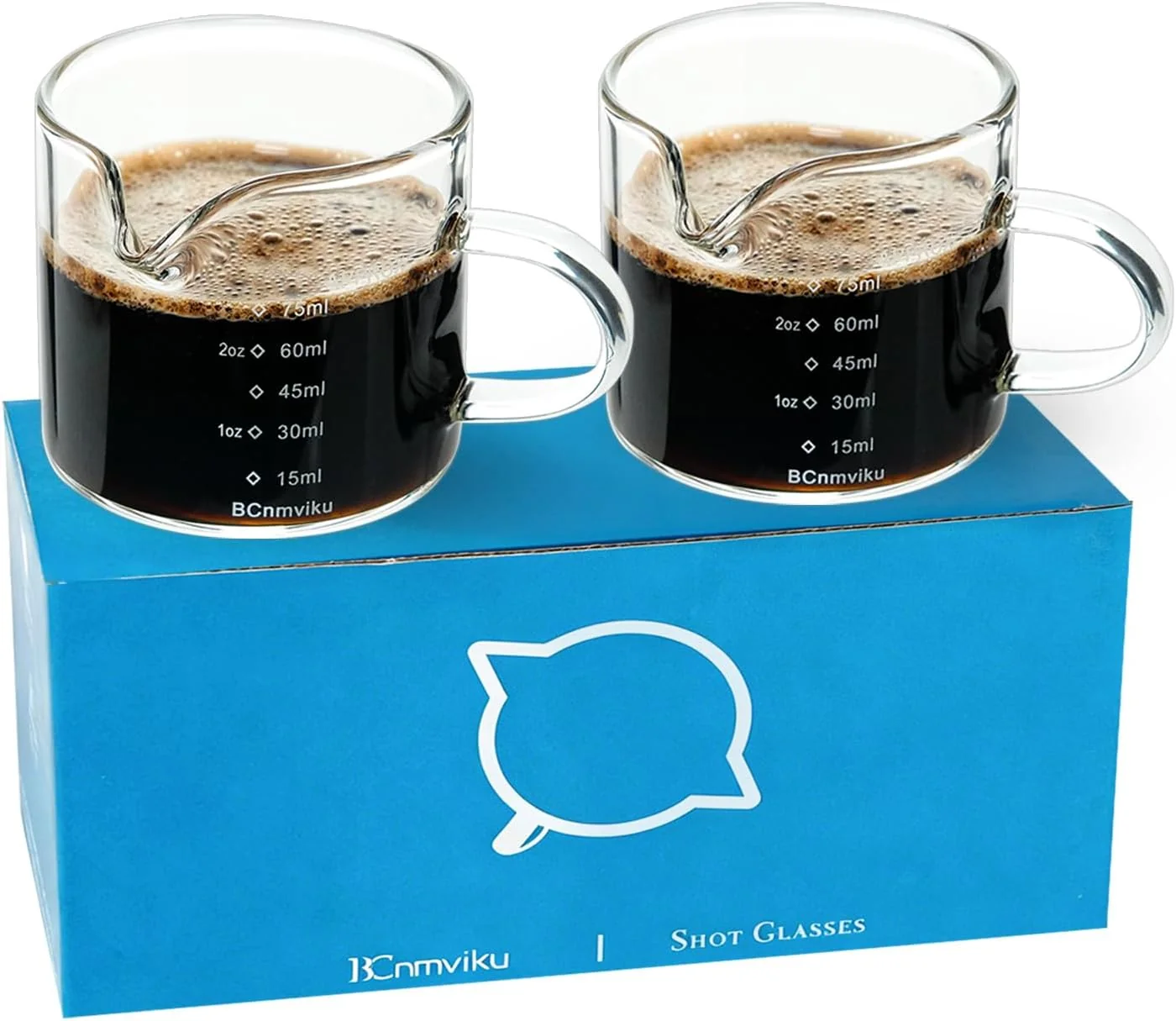 Sophisticated BCnmviku 2 PACK Espresso Glass Measuring Cup Triple Pitcher Milk Cup 75ML Espresso Cups with Handle Shot Glass with V-Shaped Mouth Clear Accessories Milk Frothing Pitcher 2 Modern