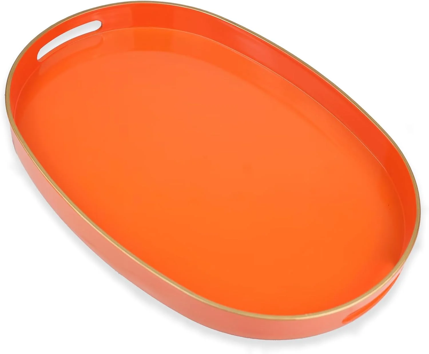 Solid Orange Oval Decorative Tray with Handles Versatile Serving Tray for Coffee Table Ottoman I for Serving Displaying Organizing Versatile Serving Tray for Displaying Organizing 15.3 10.6 1.37 Professional