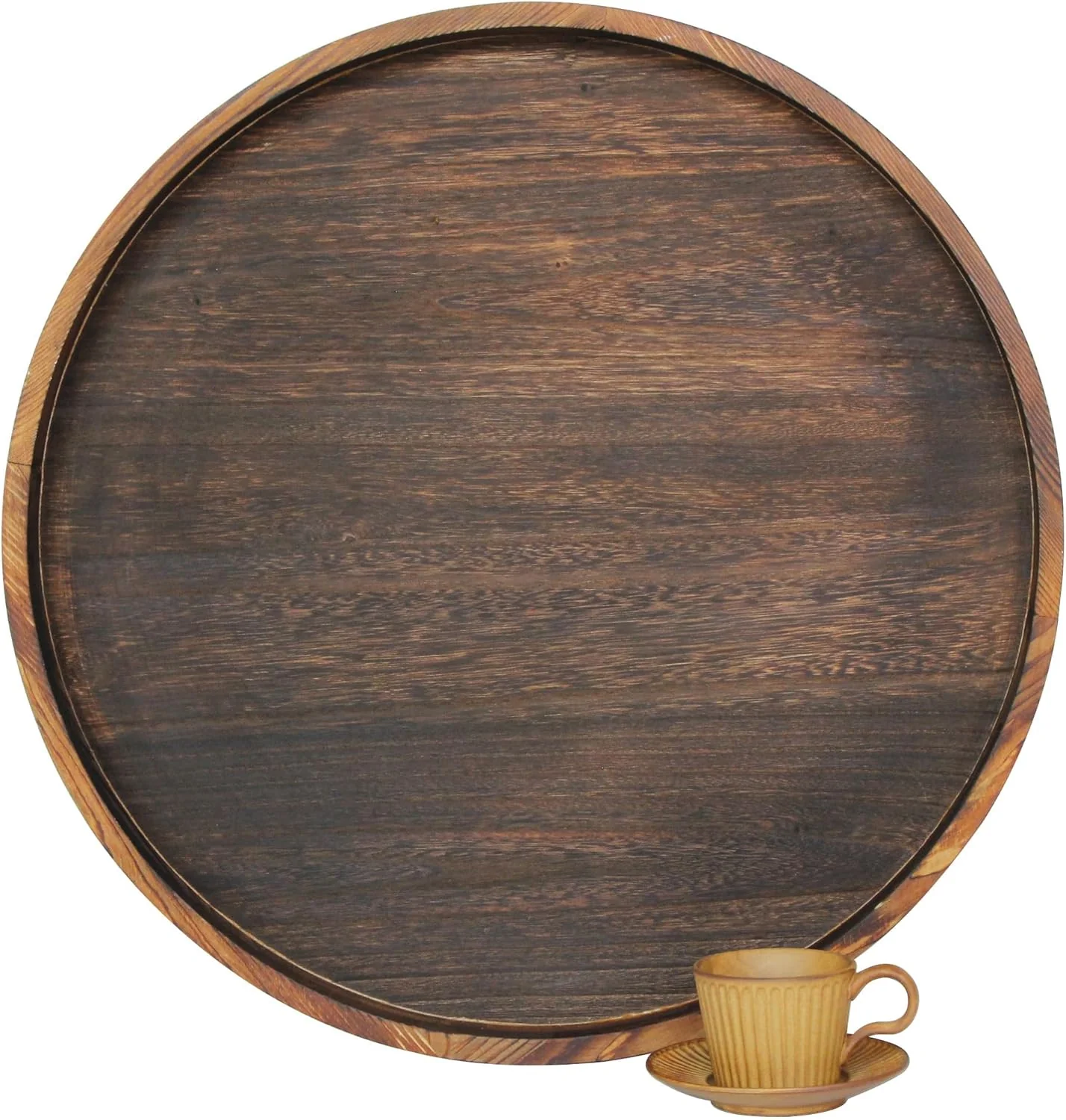 Minimalist Extra Large Round Ottoman Table Tray Round-24 - Rustic Wooden Serving Tray for Farmhouse Decorative Oversized Coffee Table Trays Living Room Kitchen Premium