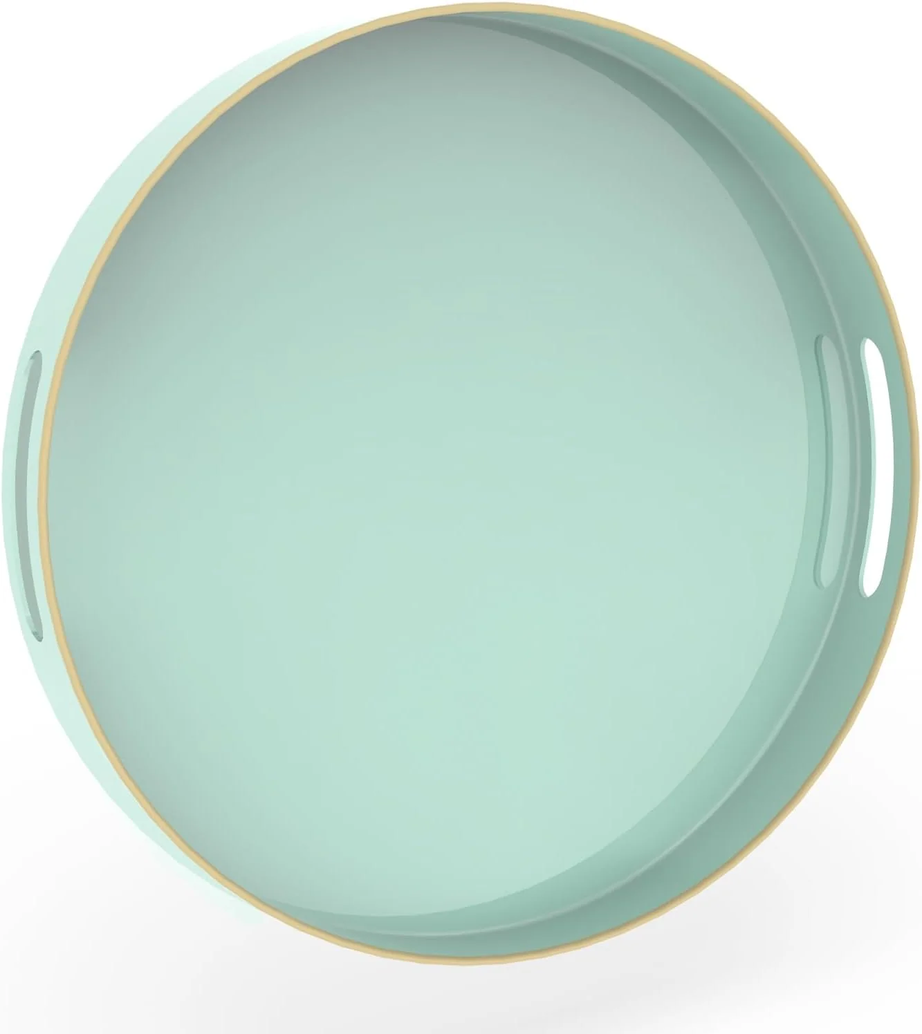 Environmentally Friendly Maoname Mint Green Decorative Tray for Coffee Table Modern Round Serving Trays with Handles 13 Plastic Tea Trays for Ottoman Bathroom Decor Fashionable