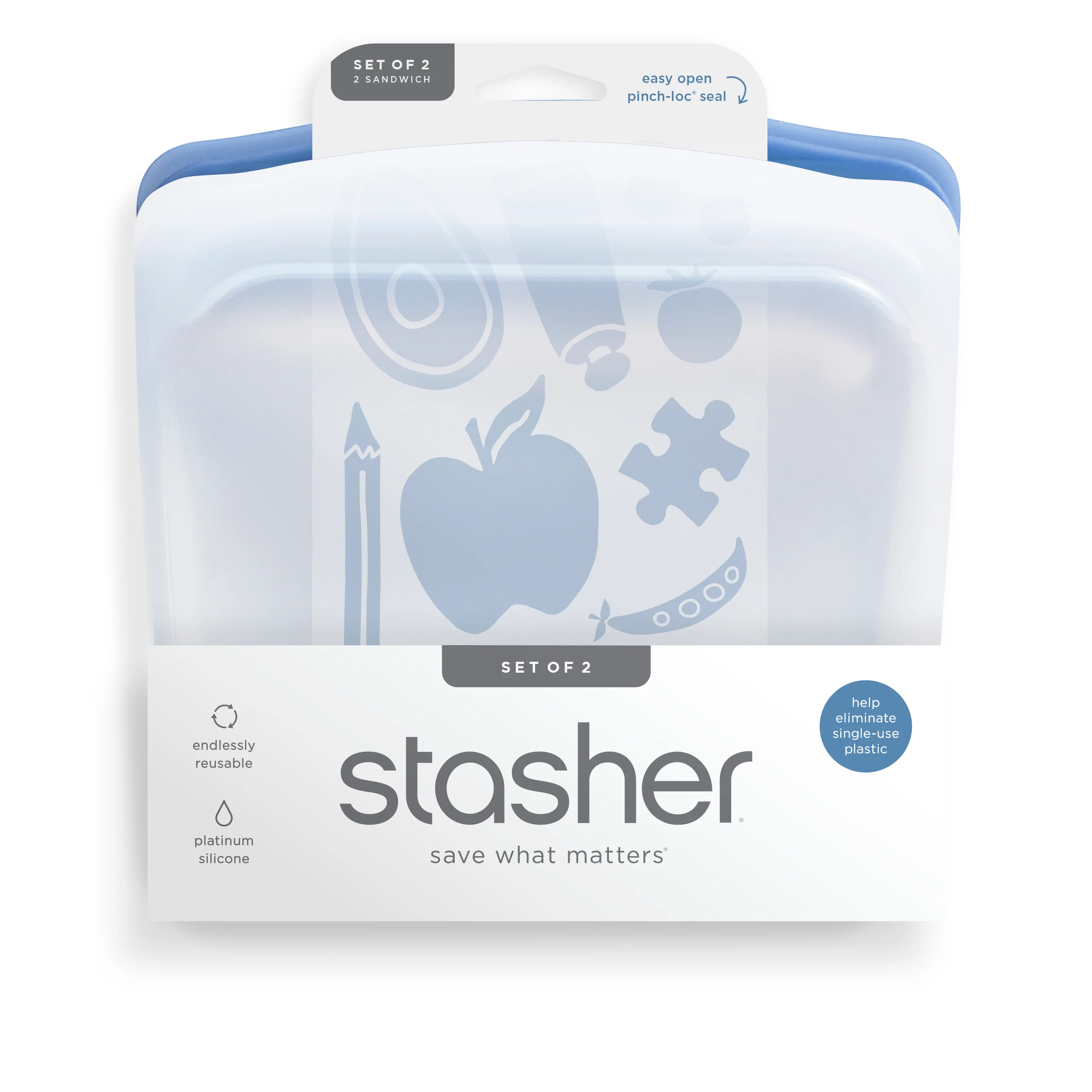 Luxury Stasher Reusable Silicone Sandwich Bag 2 pack Excellent