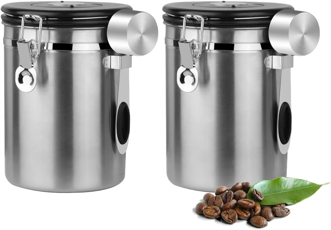 First-Class Coffee Canister Airtight Storage Container Stainless Steel Air Tight Coffee Jar with Scoop Date Tracker CO2 Release Valve for Dry Food Beans Genuine