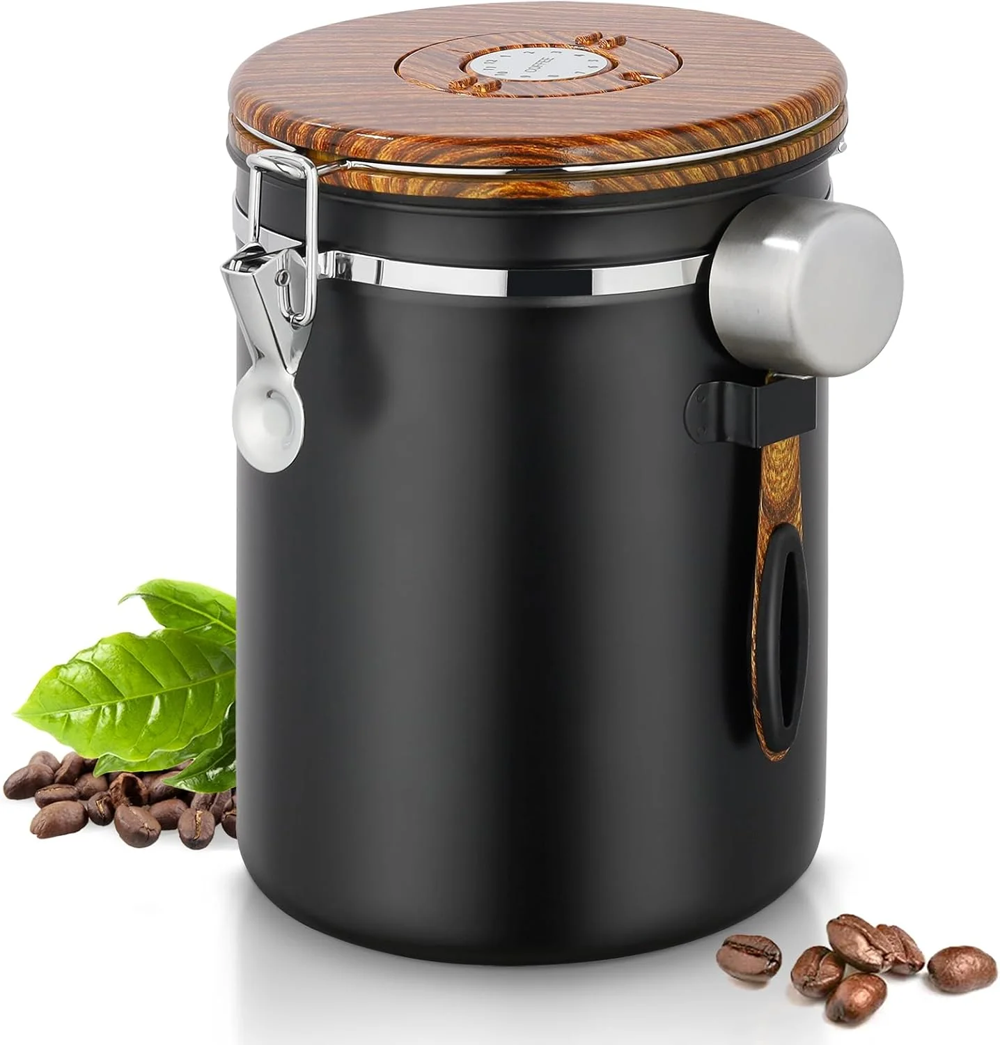 Organic Coffee Canister 35OZ Stainless Steel Coffee Bean Storage for 1kg Beans Food Storage Container with Date Tracker Scoop CO2 Valve Soft