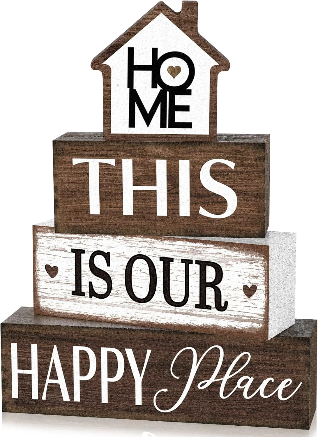 Premium Material Cinnvoice 4 Pcs Farmhouse Table Decoration Rustic Sign Block Vintage Home This Is Our Happy Place Wood Sign Home Tabletop Centerpiece Modern Farmhouse Decor for Home Kitchen Shelf Tier Tray Decor Elite