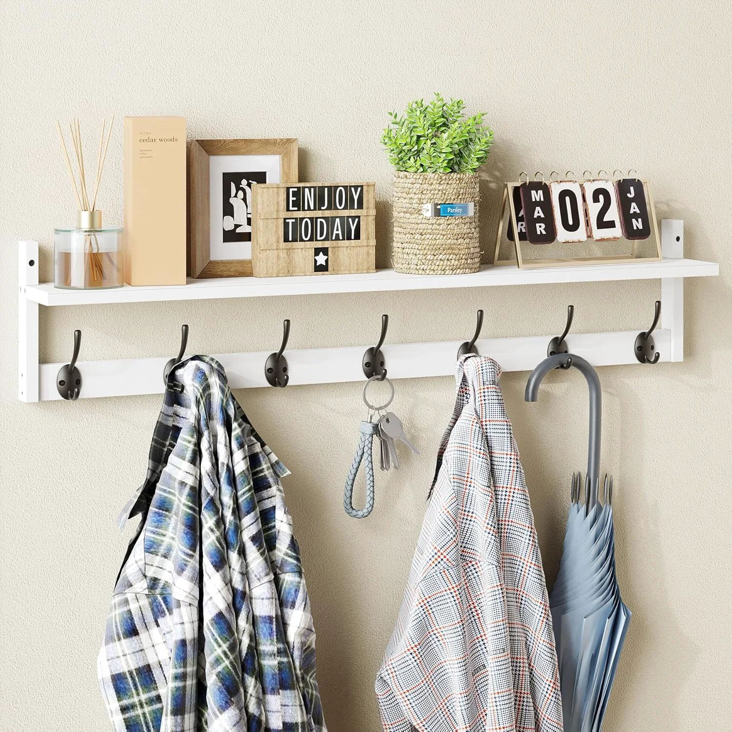 Expertly Made Bameos 35 L Wall Hooks with Shelf Entryway Coat Hooks for Wall with Shelf Wood Wall Hanging Shelf Prestigious