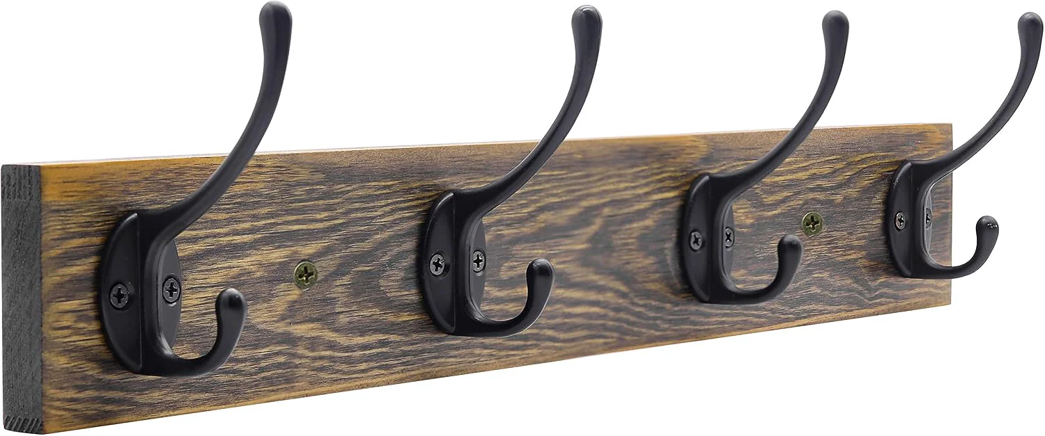 Reliable IBosins Vintage Wall Mounted Coat Rack 17 Long with 4 Black Double Hooks Reusable