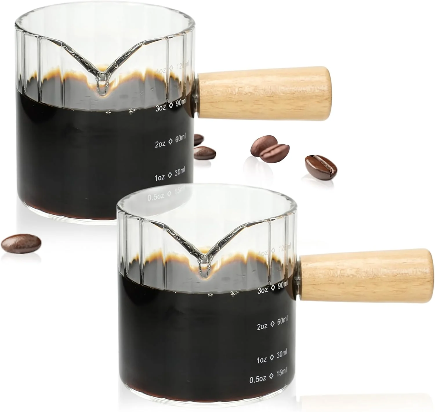 Professional Espresso Cups Set of 2 4 OZ Espresso Shot Glass with Handle V-Shaped Mouth Ribbed Milk Frothing Pitcher Glass Measuring Cup Cappuccino Cup Premium Material