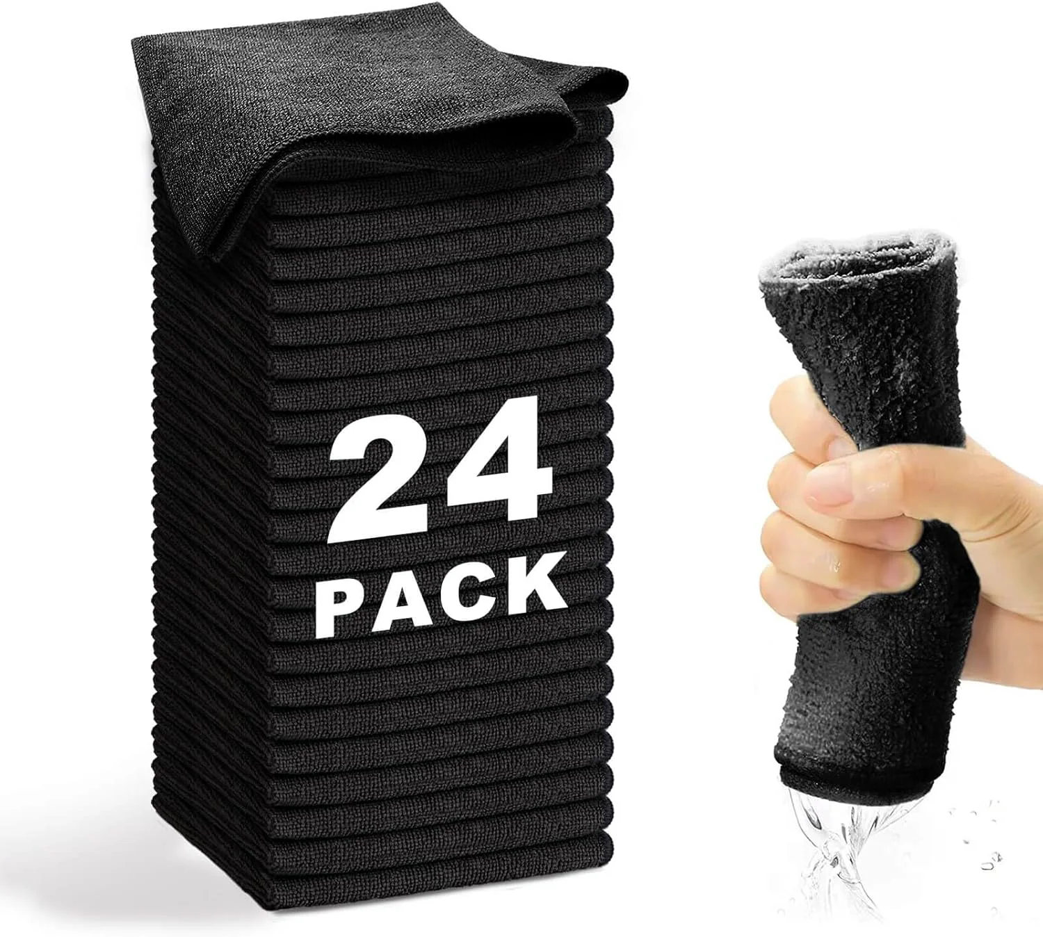 Green Microfiber Cleaning Cloth-24Pcs 13x13 inch Ultra Soft Highly Absorbent Rags for Housekeeping-Machine Wash Black Dependable
