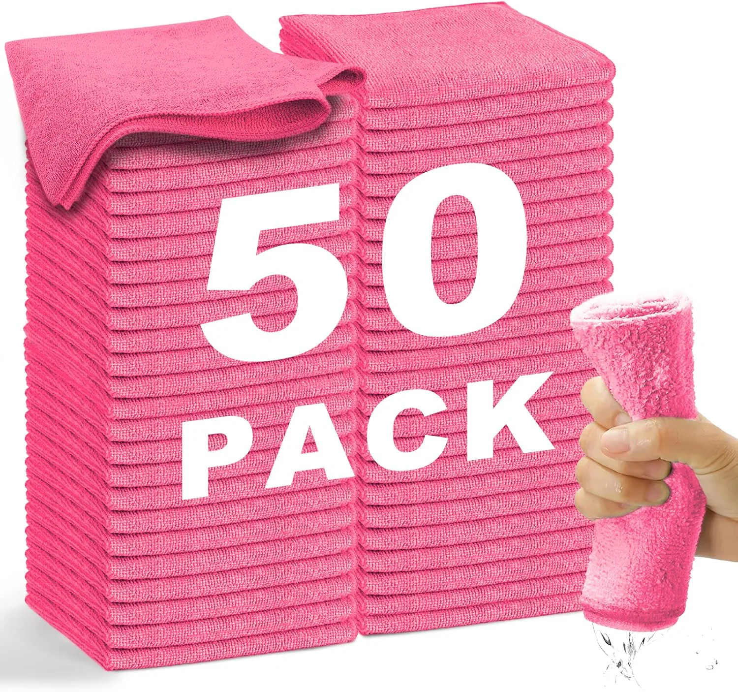 Microfiber Cleaning Cloth-50Pcs 13x13 inch Ultra Soft Highly Absorbent Rags Reusable and Lint Cleaning Towels for Housekeeping-Machine Wash HotPink