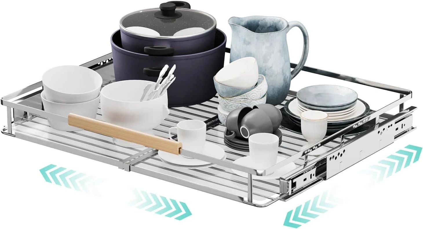 Safe Expandable Pull Out Cabinet Organizer Adjustable Width 17.1 28''W x 22.5''D Under Sink Organizer Drawer Storage Shelves for Kitchen Bathroom Authentic
