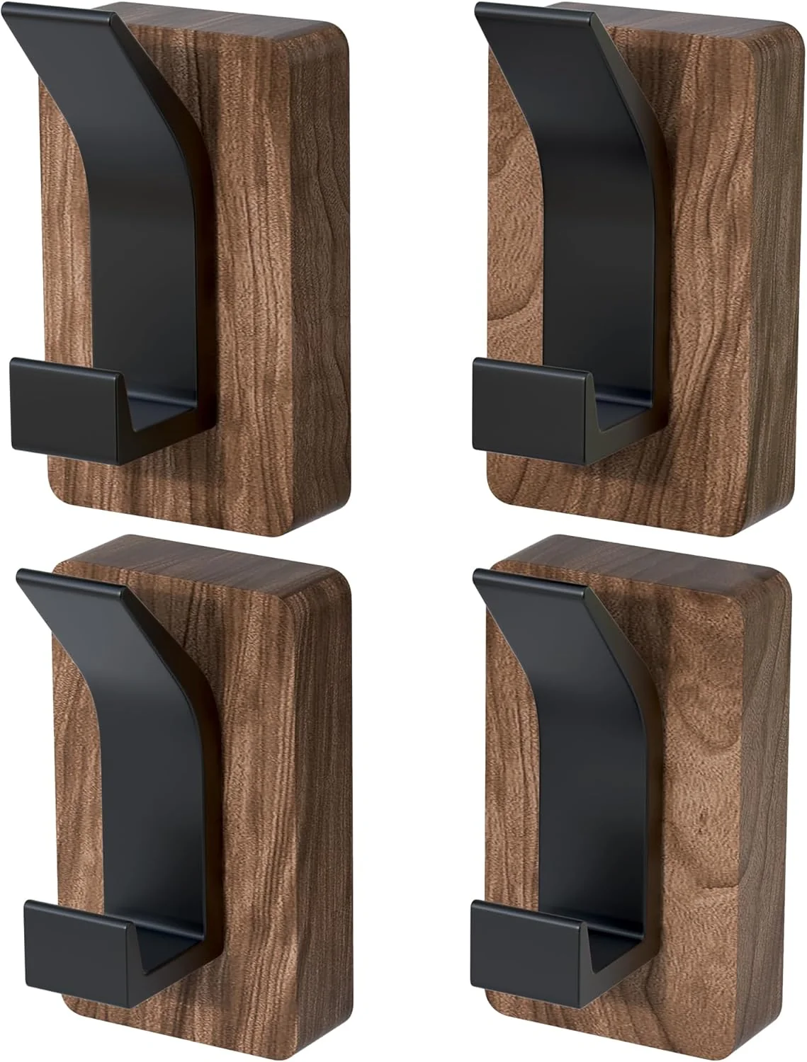 Optimized 4 PCS Black Walnut Wood Wall Hooks Adhesive Mounted Wall Mounted Rustic Decorative Entryway Hooks Mid Century Modern Natural Wooden Pegs for Proven