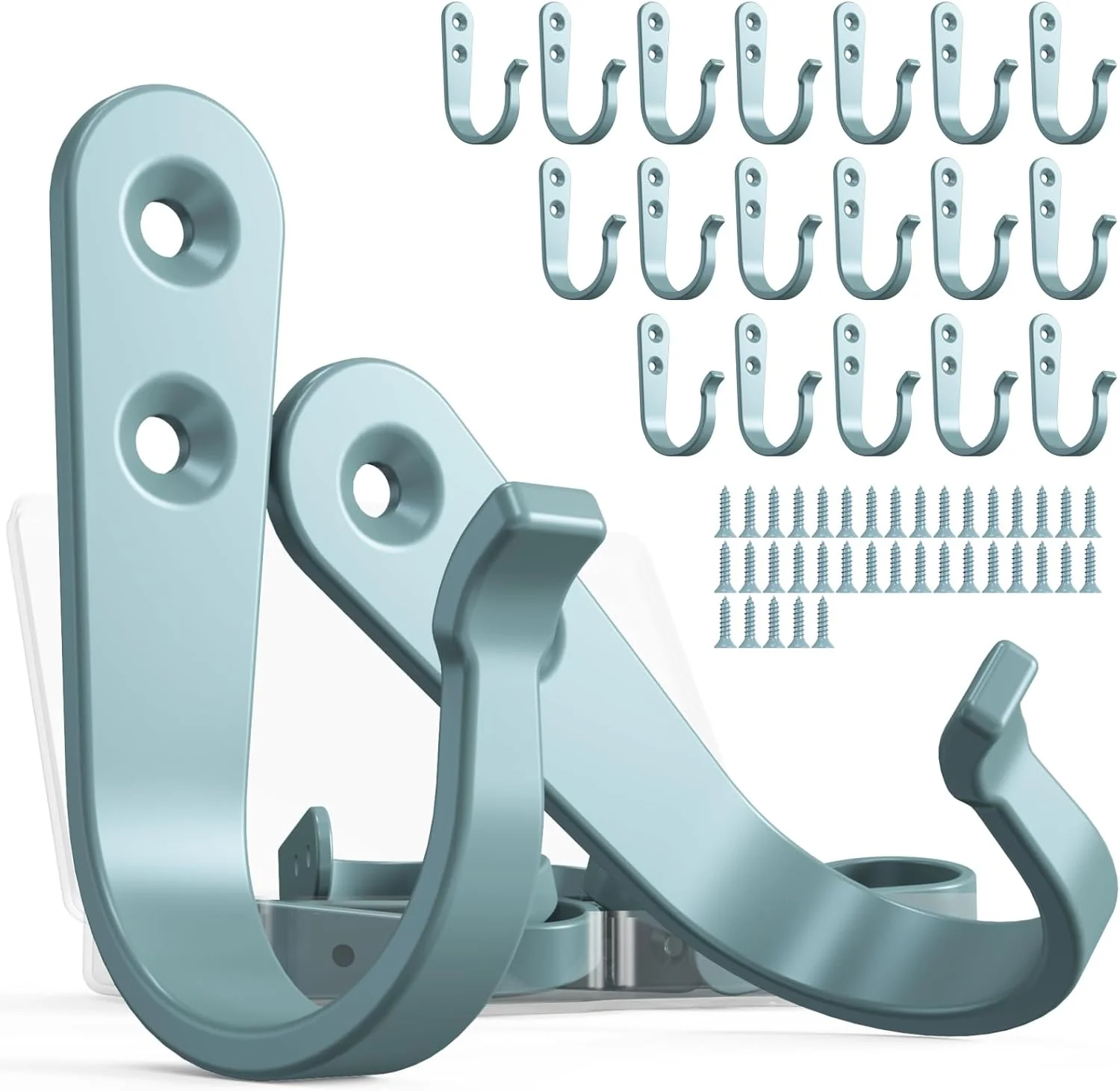 Green 20PCS Heavy Duty Metal Wall Hooks Coat Hooks for Hanging - Single Prong with 40 Screws Coats Towels Backpacks - Light Blue Selected
