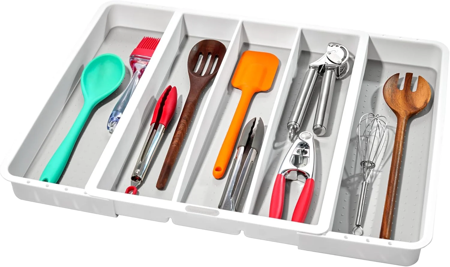 Enhanced madesmart Expandable Utensil Tray-White Classic Collection 5-Compartments Kitchen Organizer Soft-Grip Lining and Non-Slip Rubber Feet Long-Lasting