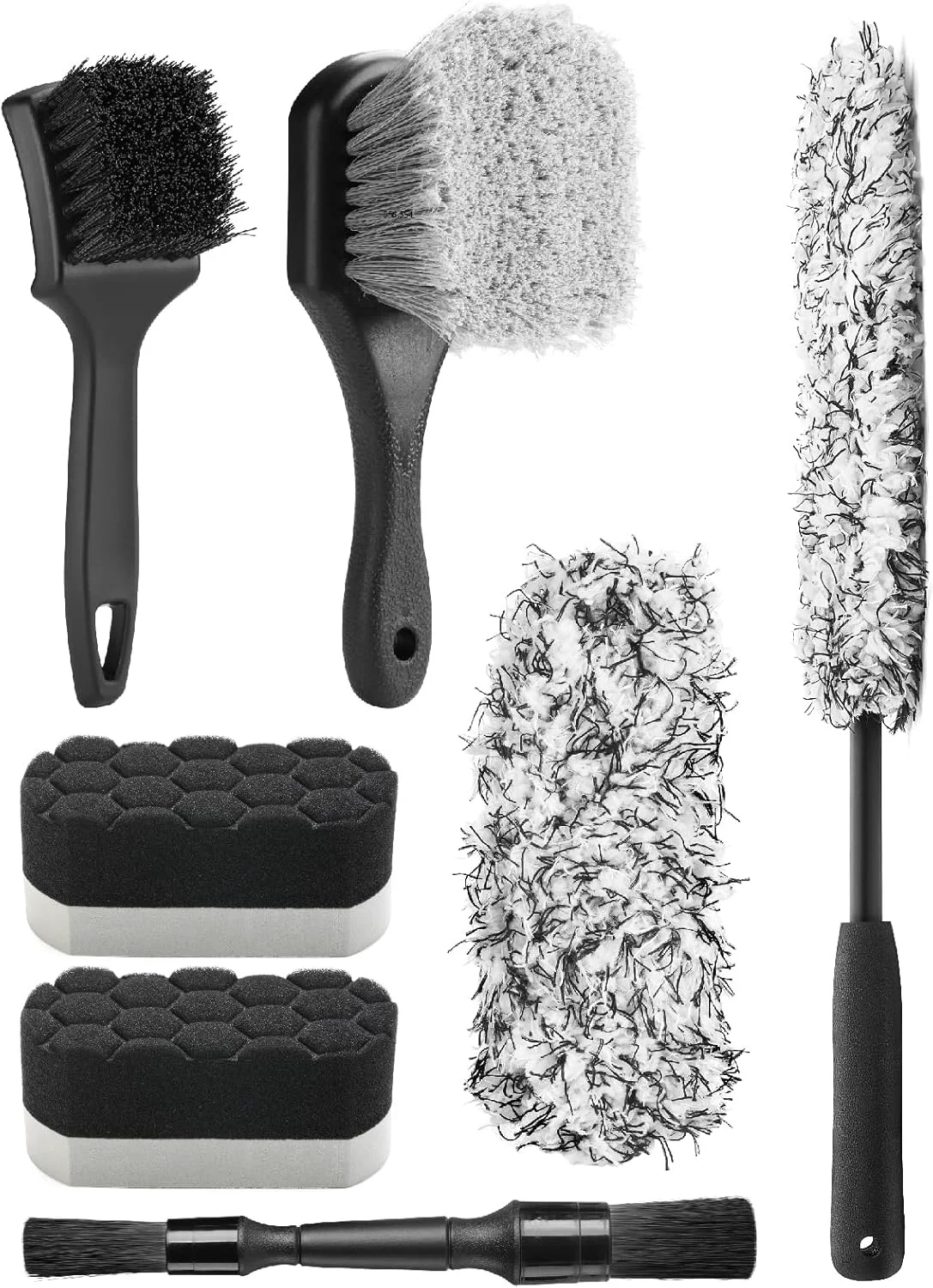Solid lean 7PCS Car Wheel Cleaning Pro Kit Tire Brush Soft-bristled Rim Brush Microfiber Flat Wheel Brush Double-Ended Detailing Brush Authentic