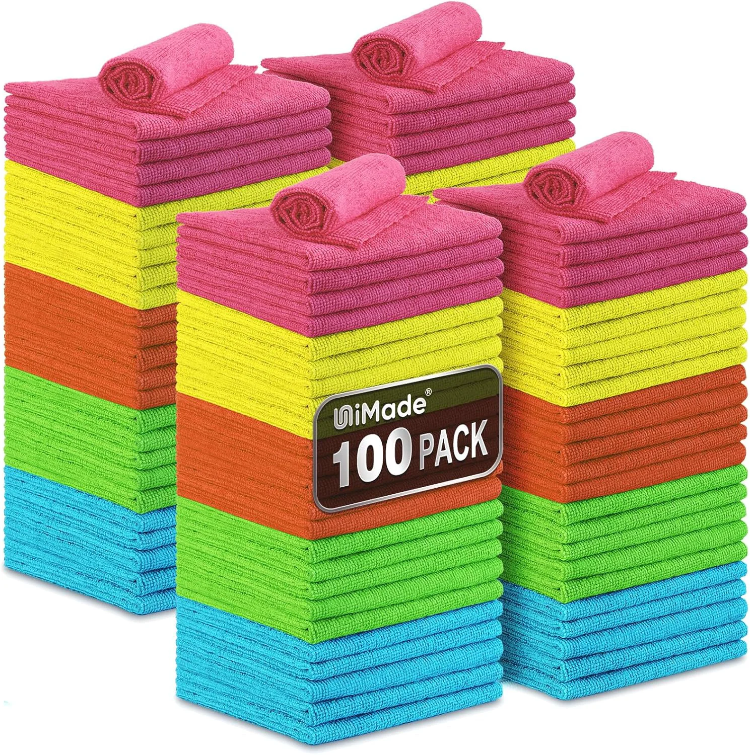 Premium Material Microfiber Cleaning Cloth 100PK Commercial Grade Work Rags Microfiber Towels for Cars Cleaning Rags Bulk Detailing Cloth for Automotive Bar Mechanic