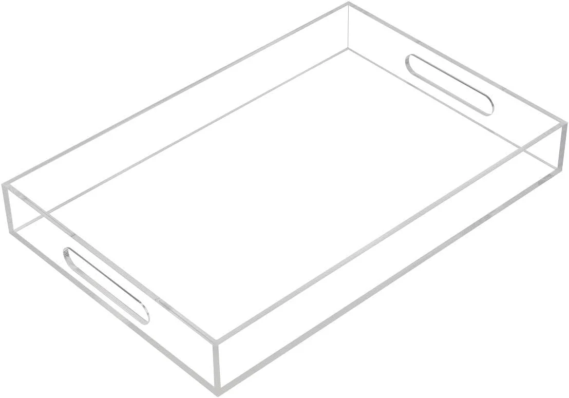 Smooth Clear Sturdy Acrylic Serving Tray with Handles-10x15Inch-Serving Coffee Appetizer Breakfast Casual