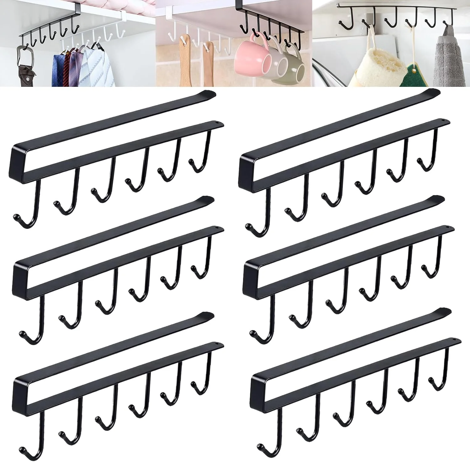 Recyclable 6PCS Mug Hooks Under Cabinet Mug Holder Under Shelf with 6 Hooks Elite
