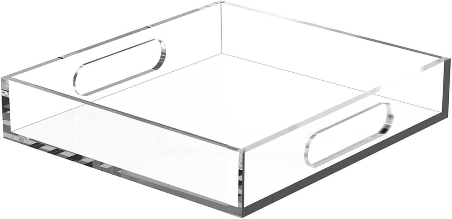 Healthy Acrylic Organizers Tray Acrylic Tray for Ottoman Serving Tray with Handle Lucite Tray Organizer for Bench Coffee Table Countertop Kitchen Convenient