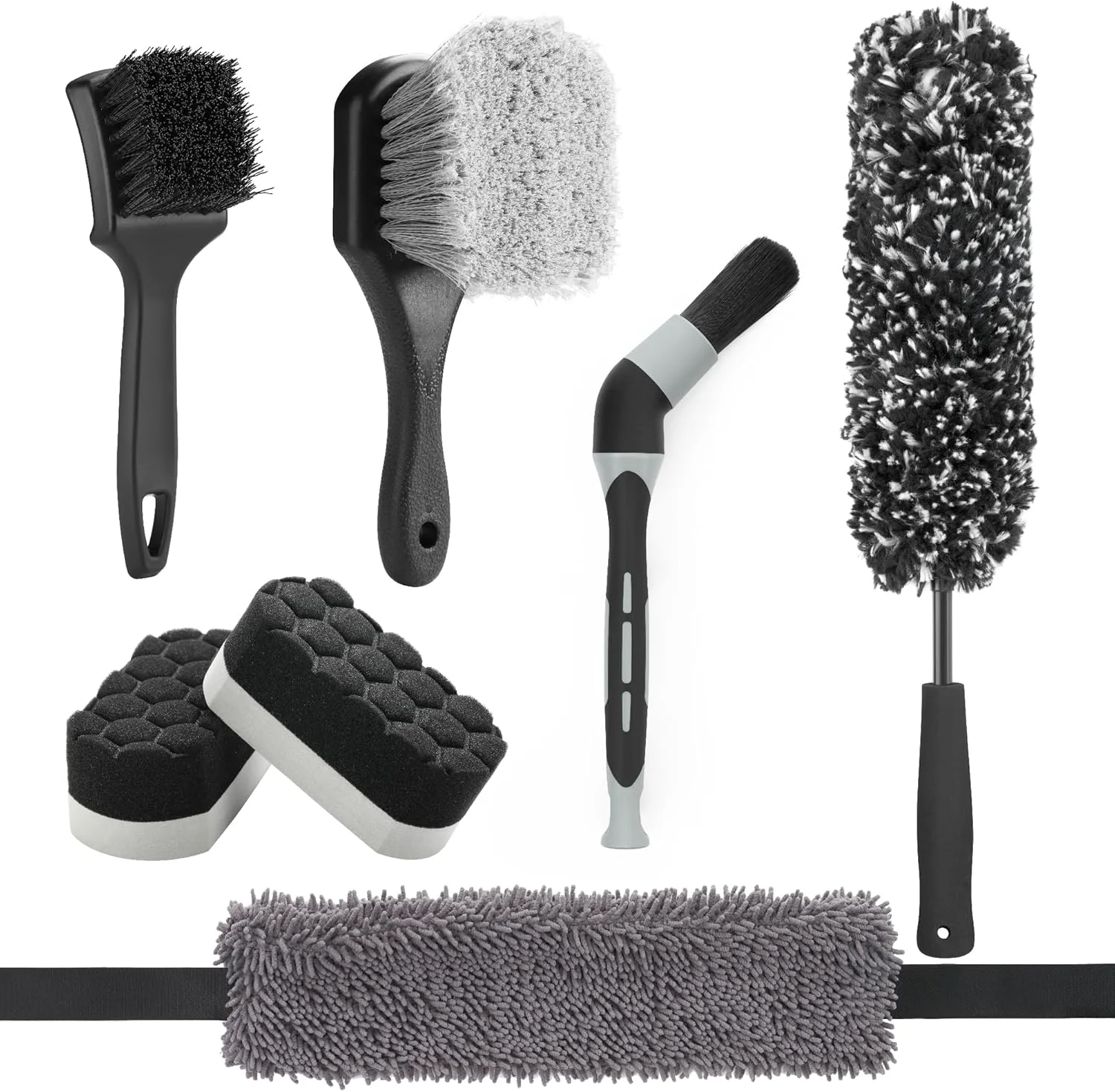 Easy-to-Use lean 7PCS Car Wheel Brush Kit Tire Brush Soft-bristled Rim Brush Scratch- Chenille Tape Microfiber Bendable Brush Enhanced