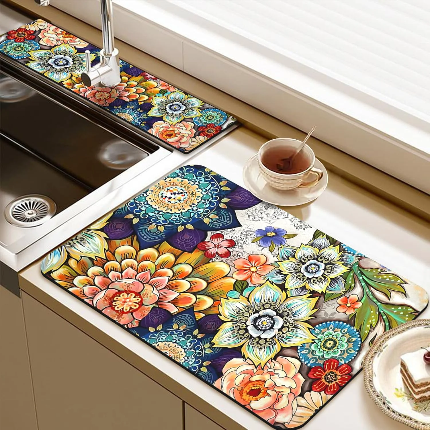 Prestigious 19.5 x 12 Dish Drying Mat 24 x 5.5 Sink Splash Guard Super Absorbent Drainer Rack Mat for Kitchen Counter Coffee Bar Elegant