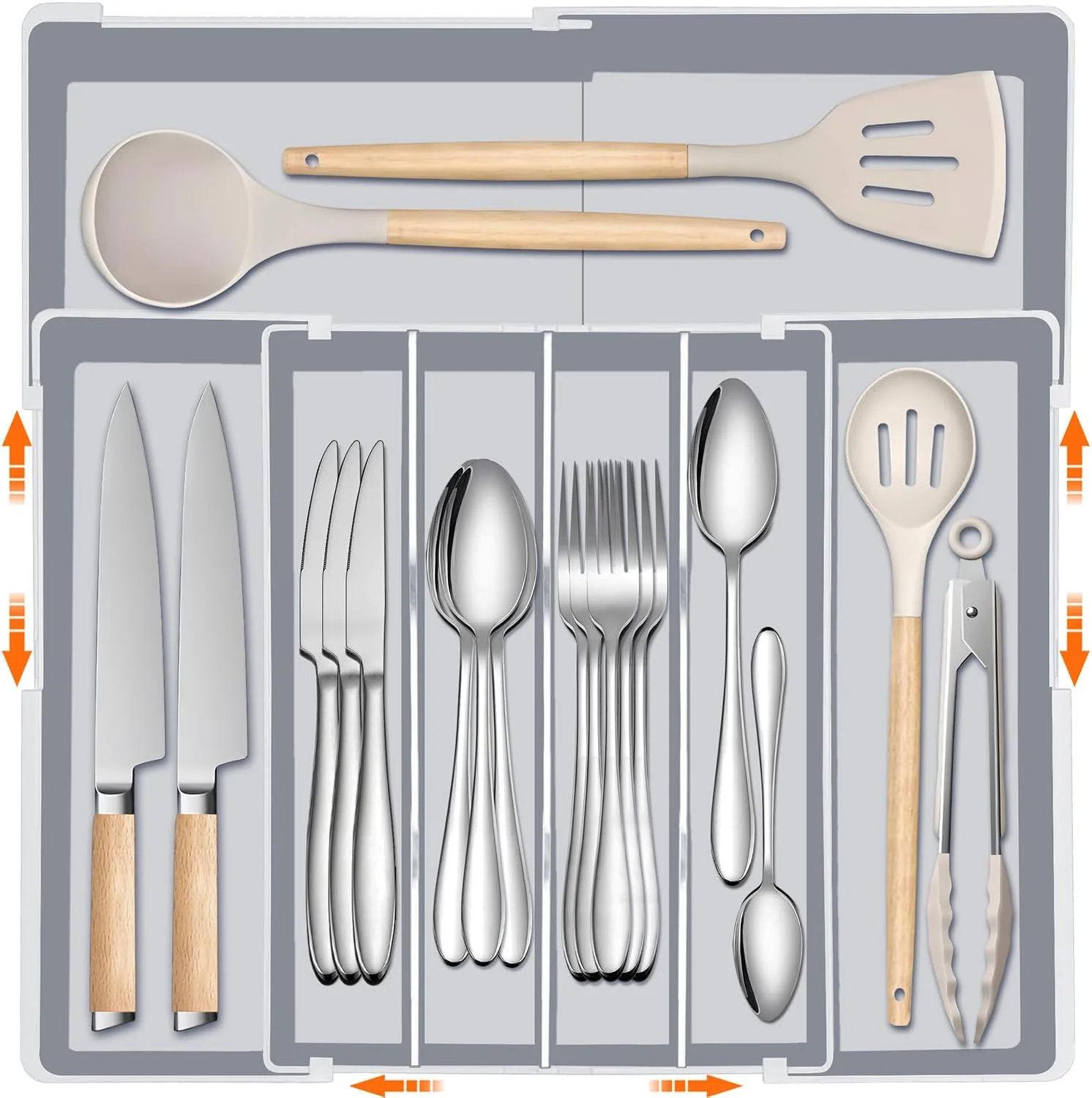 Specialty Silverware Organizer for drawer - Adjustable Kitchen Drawer Organizer Utensil Drawer Organizer Organic