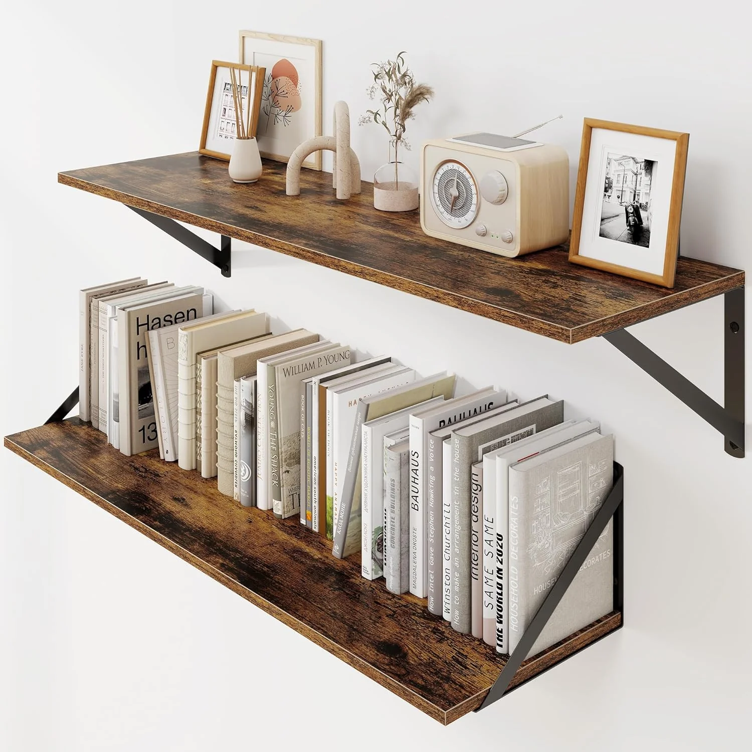 Pure Heimlove Deep Floating Shelves for Wall 30W x 8D Wood Wall Shelves Set of 2 Wide Floating Bookshelf for Living Room Kitchen Office Dependable