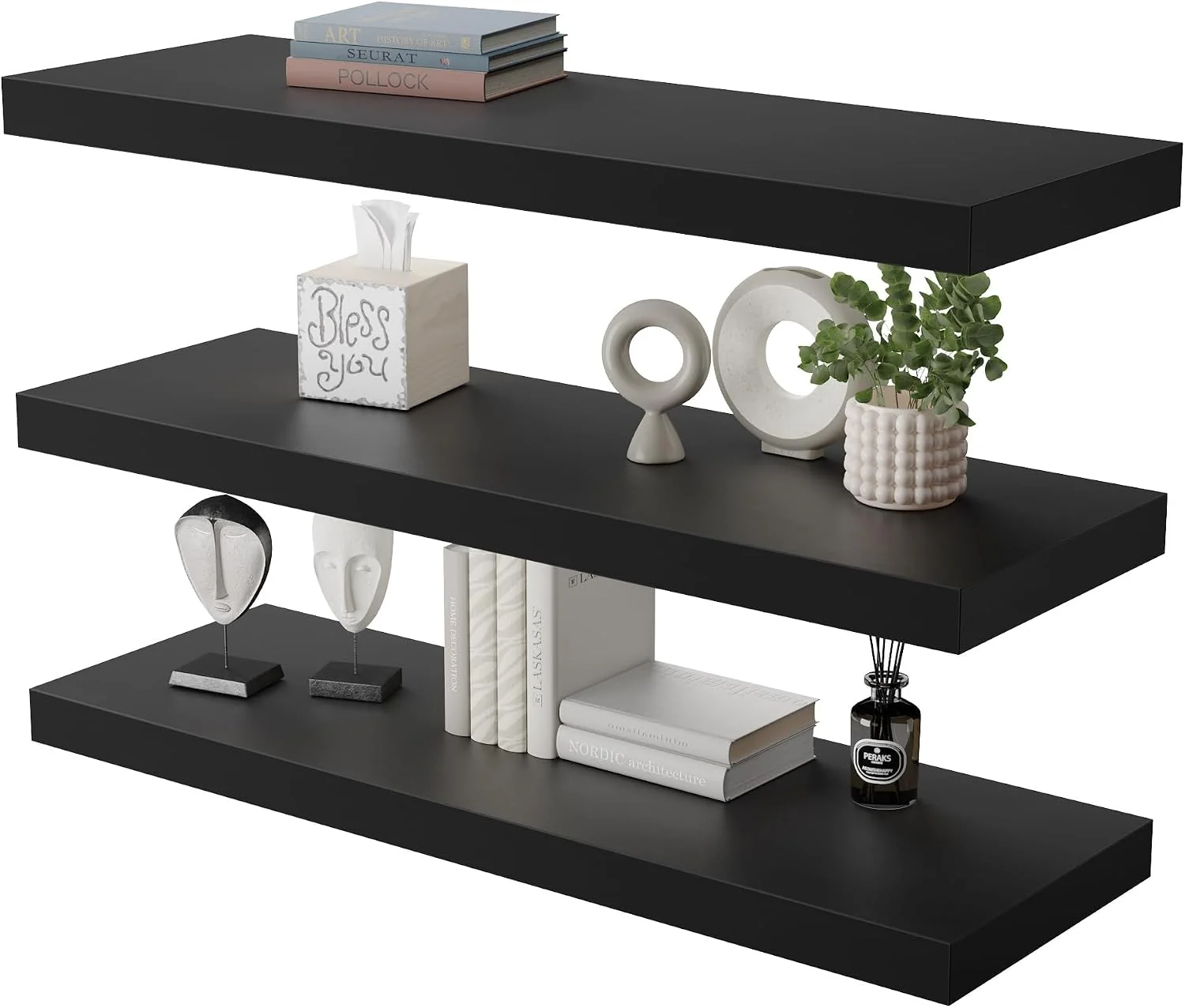 Eco-Friendly Floating Shelf Set of 3 Wall Shelf 30 in W x 12.75 in D x 2 in H Wooden Floating Wall Shelf with Invisible Brackets for Living Room Bedroom Bathroom Kitchen Storage and Decor Black Trusted