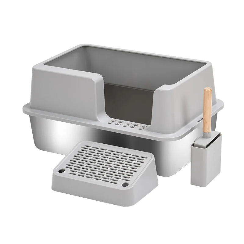 Original Factory mass customization of 304 stainless steel cat litter box large portable cat toilet open litter box Proven