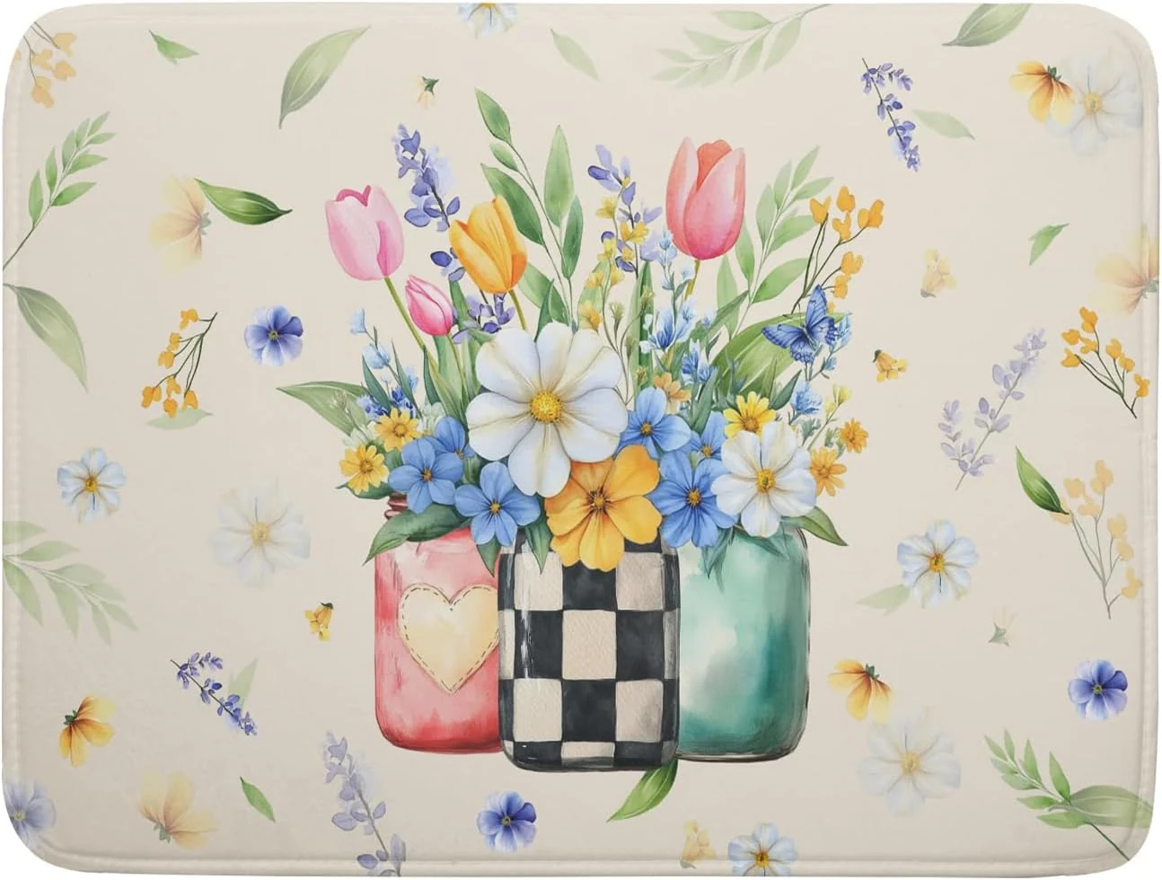 Original Design Giwawa Spring Flower Vases Dish Drying Mat for Countertop 18 x24 Watercolor Floral Mason Jar Dish Drainer Mats Reliable