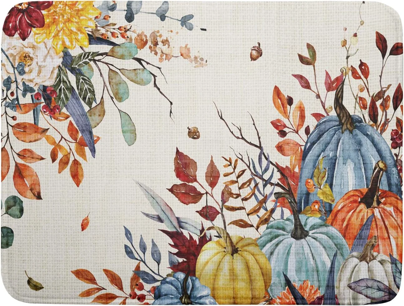 Refined Giwawa Fall Dish Drying Mat for Kitchen Countertop Watercolor Autumn Teal Blue Orange Pumpkins Floral Dish Drainer Mats Thanksgiving Harvest Absorbent Dish Drying Pad Decor 18x24 inch Large Authentic